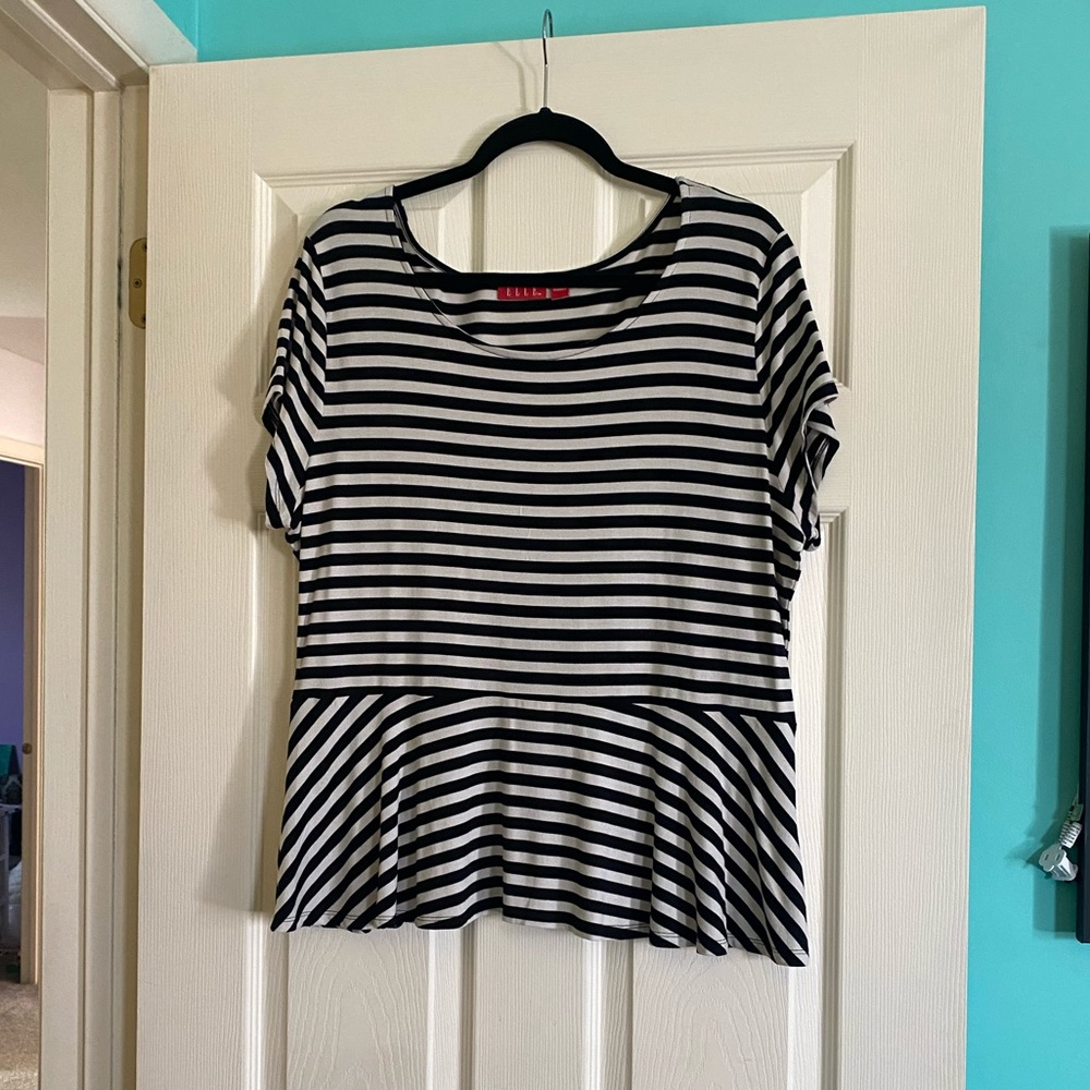 Elle Size XL Striped Peplum Top
